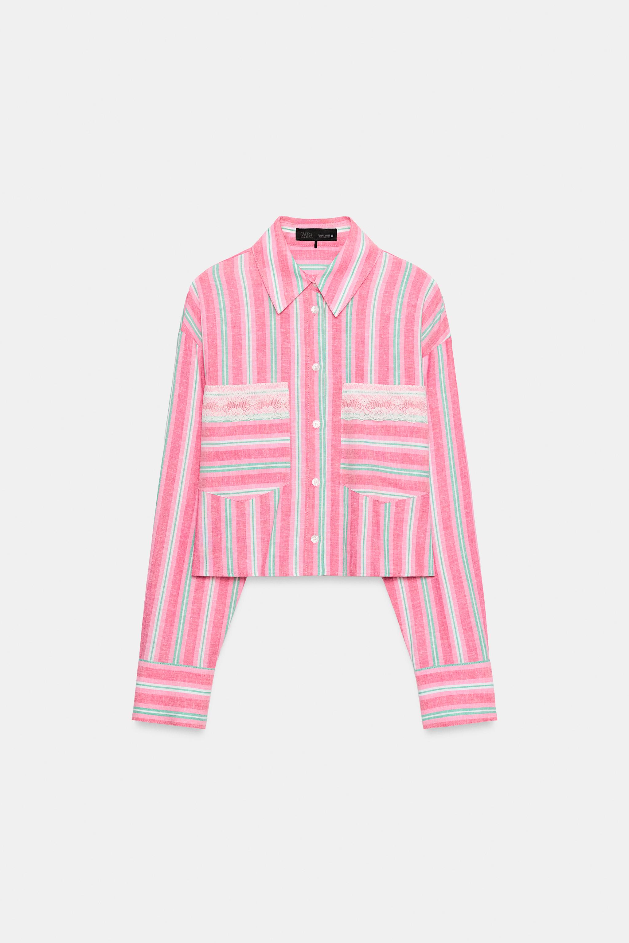 CROPPED STRIPED LACE SHIRT